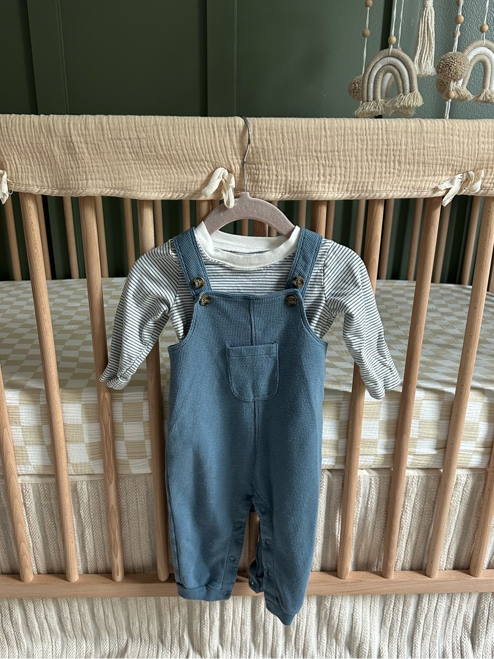 Carter's Dusty Blue Baby Boy Overalls with Striped Top